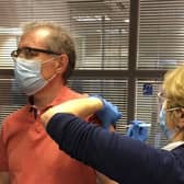 Rugby’s MP Mark Pawsey gets his booster jab.