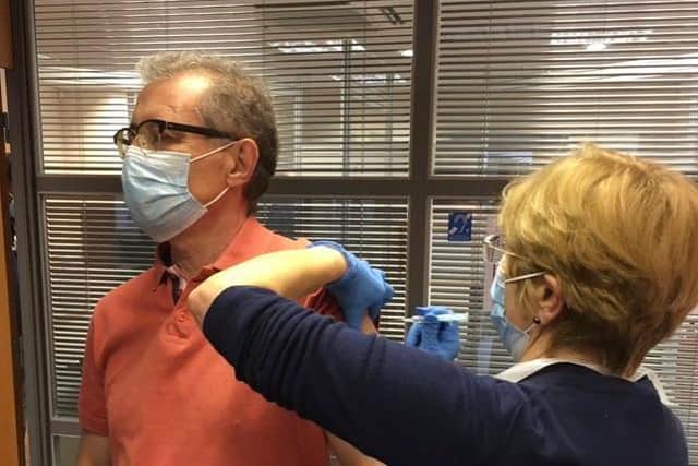 Rugby’s MP Mark Pawsey gets his booster jab.
