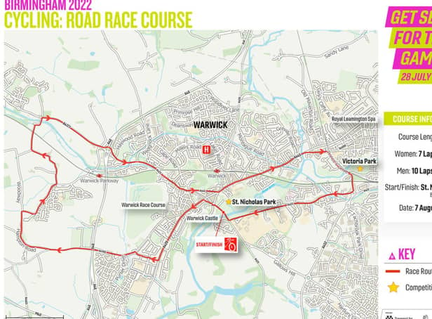 The road race route map. Image supplied by Birmingham 2022