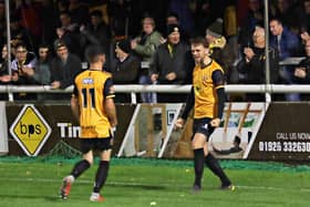 Jack Lane celebrates with Kieran Cook in Brakes win over Farsley Celtic   PICTURES BY SALLY ELLIS