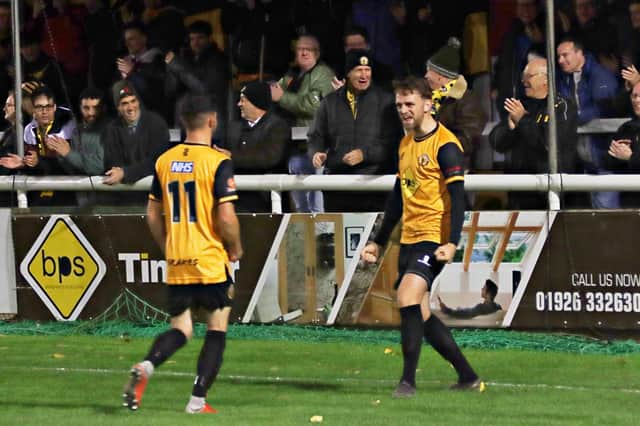 Jack Lane celebrates with Kieran Cook in Brakes win over Farsley Celtic   PICTURES BY SALLY ELLIS