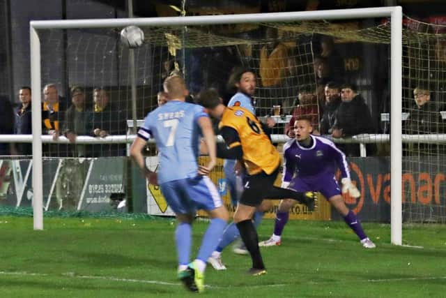 Jack Lane scores for Leamington on Tuesday evening