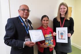 Warwick Rotary president Paul Jaspal with Meera Prakash and her teacher Rosie Bloomfield. Photo supplied