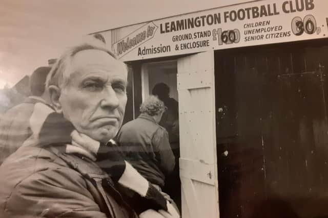 Terry Willoughby attending Leamington FC's last game at the club's former Tachbrook Road ground in 1989.