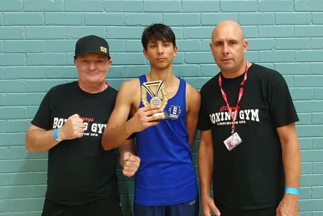 Aman Kumar with Cleary's coaches Chris Adams and Roy Thornton