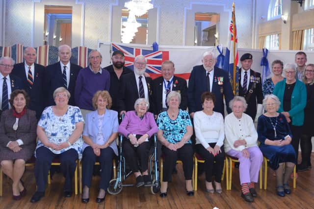 The President Mr Ralph Jones, the chair Mr Frank Redfern with members and associate members of the Rugby Branch of the Royal Naval Association. Photo credit: A.W.Webster
