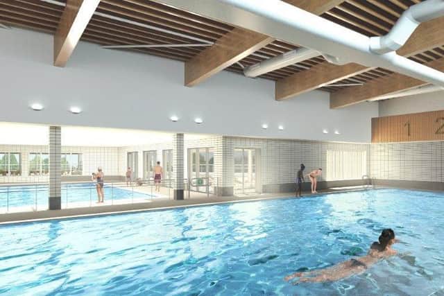 Computer generated image of the swimming pools at the redeveloped Abbey Fields site in Kenilworth.