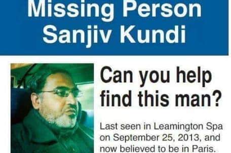 A poster for the appeal to find Leamington Sanjiv Kundi who was reported missing in October 2013.