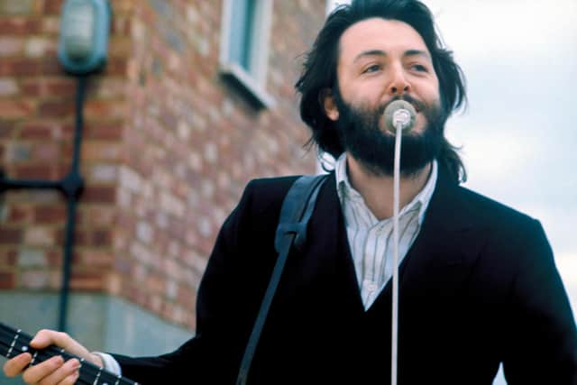 Paul McCartney during the Beatles' concert on the roof their Apple Corps headquarters at 3 Savile Row (picture: Ethan A. Russell)