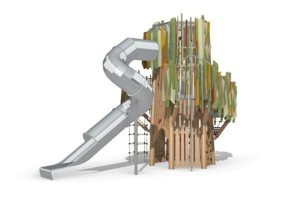 Images of what the new £350,000 playground will look like in Leamington’s Victoria Park, which will include a six-metre high tree house.