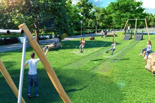Images of what the new £350,000 playground will look like in Leamington’s Victoria Park, which will include zip wires.