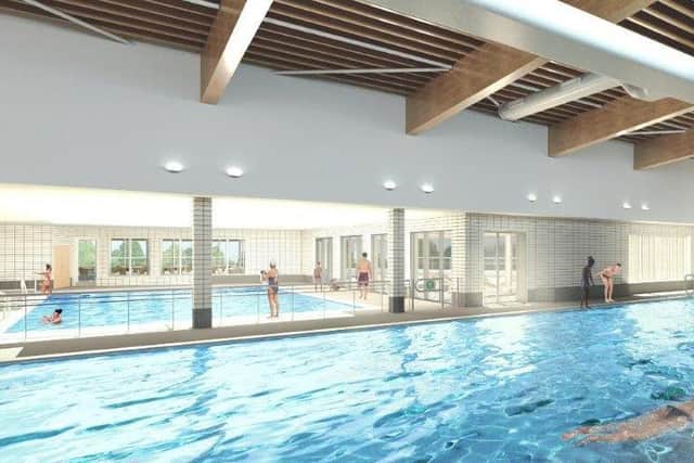 A computer generated image of Warwick District Council's plans for a second indoor swimming pool at Abbey Fields in Kenilworth, which will replace the lido at the site.