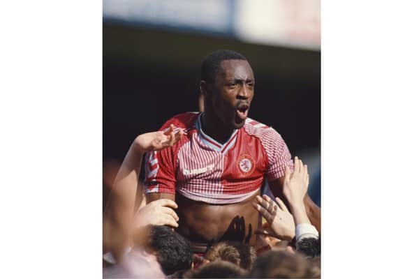 Aston Villa striker Garry Thompson is chairlifted by fans from the pitch after the League Division Two match against Bradford City at Villa Park on May 2, 1988 in Birmingham, England. (Photo by Rusty Cheyne/Allsport/Getty Images)