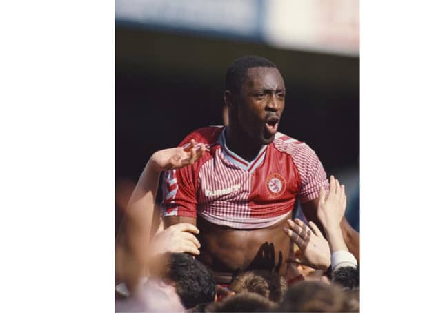 Aston Villa striker Garry Thompson is chairlifted by fans from the pitch after the League Division Two match against Bradford City at Villa Park on May 2, 1988 in Birmingham, England. (Photo by Rusty Cheyne/Allsport/Getty Images)
