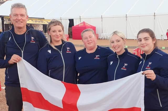 England’s  team at the world championships Matt Blyton (Coach  and Manager), Hannah Griffin, Becky Edwins, Sarah Huntley and Rachel Kelly