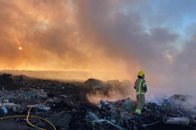 Fire crews were called to a fire at a landfill site near Rugby. Photo by Rugby Fire Station