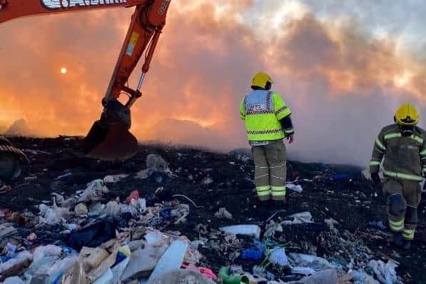 Fire crews were called to a fire at a landfill site near Rugby. Photo by Rugby Fire Station