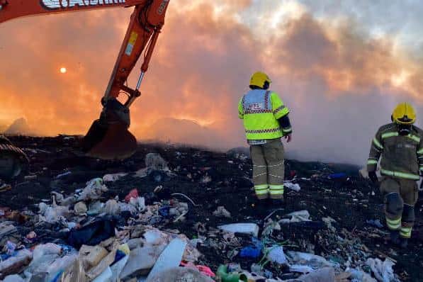 Fire crews were called to a fire at a landfill site near Rugby. Photo by Rugby Fire Station