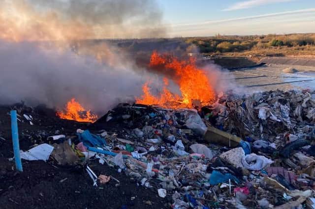Fire crews were called to a fire at a landfill site near Rugby. Photo by Rugby Fire Station