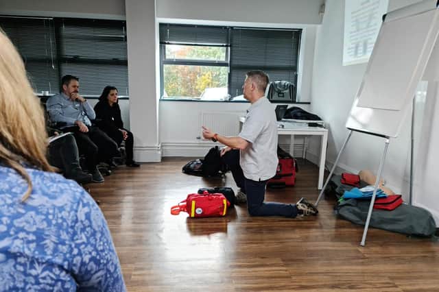 Simon Rogers of Turret Training holding his course for families of Manchester Arena Bombing victims.