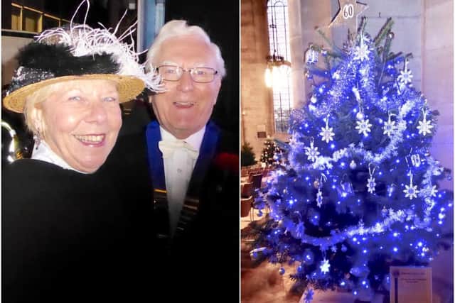 Left photo shows Warwick Lions President Peter Amis with his wife Penny at the Warwick Victorian Evening and right shows the club’s 60th Anniversary entry at the Christmas Tree Festival inside St Mary's Church. Photos supplied