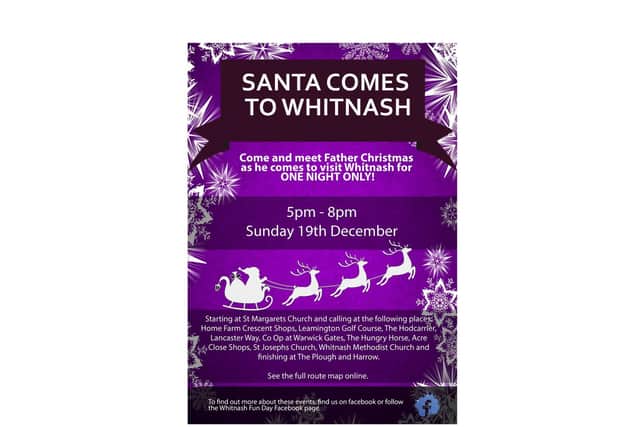 Poster for the Santa Comes to Whitnash event.