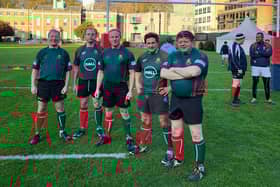 Commons and Lords Parliamentary Rugby players (L-R Mark Pawsey MP, Matt Warman MP, Sam Tarry MP, Johnny Mercer MP and Lord Addington)