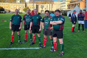 Commons and Lords Parliamentary Rugby players (L-R Mark Pawsey MP, Matt Warman MP, Sam Tarry MP, Johnny Mercer MP and Lord Addington)