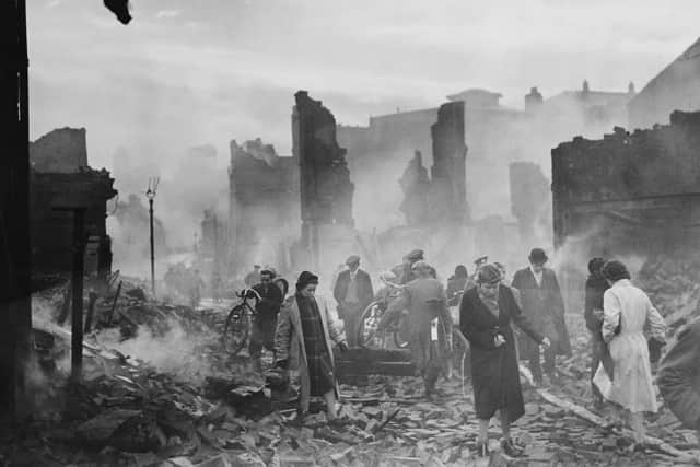 The ruins of Earl Street in Coventry during the devastating Coventry Blitz of World War II, November 1940. The most severe raid took place on the night of the 14th November, so this image was possibly taken on the 15th. (Photo by Fox Photos/Hulton Archive/Getty Images).