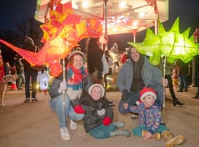 Dinosaur lanterns delighting spectators at the 2021 Leamington Lantern Parade.