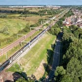 Drone shot of finished embankment repairs at Hillmorton on the West Coast main line. Photo courtesy of Network Rail.