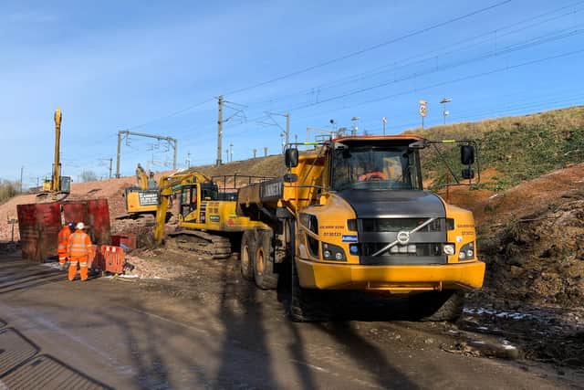 Machinery on site at Hillmorton Junction landslip repair. Photo courtesy of Network Rail.