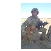 Pte Conrad Lewis with his dog Pegasus, also known as 'Peg'.