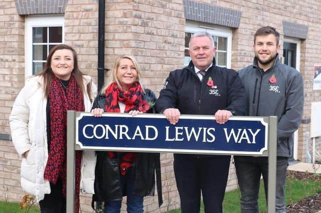 Conrad Lewis' family – Siobhan Lewis (sister); Sandi Lewis (mother); Tony Lewis (father) and Jordan Lewis (brother). A road in the Myton Green development, near Warwick, has been named in memory of Conrad.