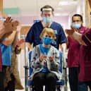 An historic moment last year, with the first public vaccine given at UHCW. Photo previously submitted by the UHCW Trust.
