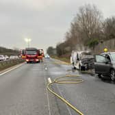 Fire crews were called to a vehicle fire on the A46 southbound. Photo by Kenilworth Fire Station