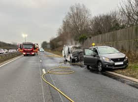 Fire crews were called to a vehicle fire on the A46 southbound. Photo by Kenilworth Fire Station