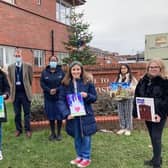 Left to right: Diana Truchanova, Aylesford School, Layla Payne, Aylesford School, Matilda Long, North Leamington School, Felicity Richards. North Leamington School, Betty La Barbera, North Leamington School, Maisie Hotten, Aylesford School with members of staff from the ward at Warwick Hospital. Photo supplied
