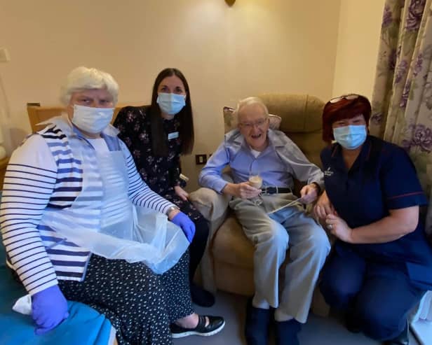 L to R  Sheila Knight, Hayley Wilkinson (general manager at Harper Fields), Walter Knight and Mel McHugh (deputy manager at Harper Fields).