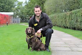 James  Sowerby is pictured at Dogs Trust Kenilworth with Spaniel Cross, Suede, one of the many dogs his fundraising efforts will help.