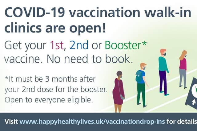 NHS Covid-19 walk-in vaccination clinics poster