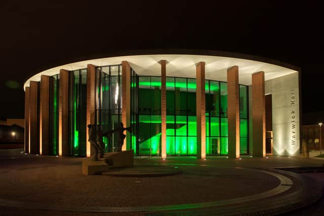 Warwick Hall turned green for the NSPCC. Photo by Vicky from Victoriajanephotography.co.uk