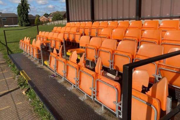 The furious owner of Lutterworth Town Football Club today slammed “mindless vandals” who smashed up one of their stands on New Year’s Eve with hammers.