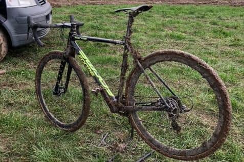 Kirby Bennett's muddy bike at Cattows Farm