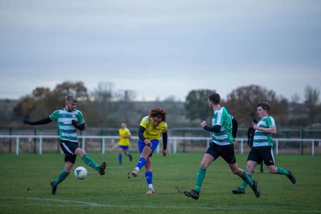 Jay Lawes in action for Southam United against Garsington late last year (Picture by Marie Price)