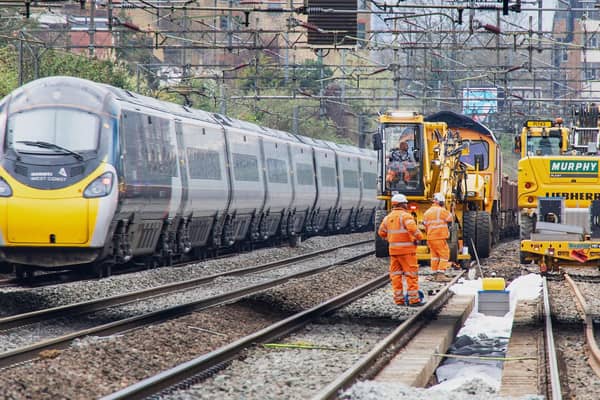 Avanti West Coast train passing Willesden track upgrade worksite March 2021. Photo credit: Network Rail.