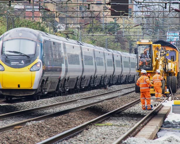 Avanti West Coast train passing Willesden track upgrade worksite March 2021. Photo credit: Network Rail.