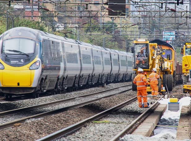 Avanti West Coast train passing Willesden track upgrade worksite March 2021. Photo credit: Network Rail.