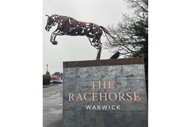 The iconic racehorse statue that sits outside the Warwick pub. Photo supplied