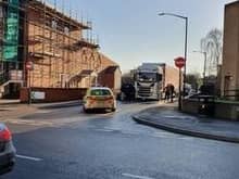Police are at the scene in Lower Avenue where there has been a collision involving a lorry. Photo by Roger Grenville.